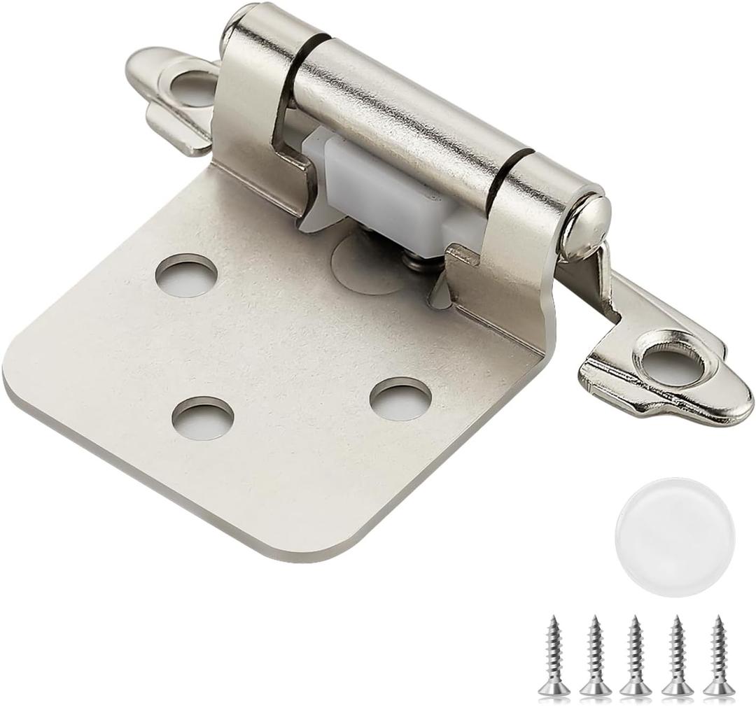 50 Pack (25 Pairs) 1/2 Inch Overlay Kitchen Cabinet Hinges, Satin Nickel Self Closing Hinges for Kitchen Cabinet Doors, Semi-Concealed Cupboard Hardware, Face Mount Hardware, Silver