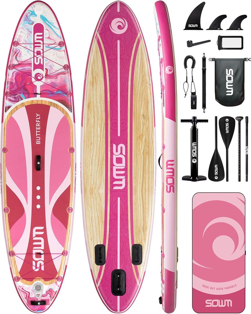 11'*33"/34" Inflatable Stand Up Paddle Board for Beginners,400/420lbs Capacity, Anti-Slip EVA Deck, Includes Adjustable Paddle, Pump, Backpack & SUP Accessories for Surfing, Fishing, Yoga & More