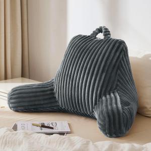 Blissful Diary Reading Pillow for Sitting in Bed, Flannel Back Pillow Bed Sitting Up for Adult & Children, Backrest Cushion for Sit Up in Couch or Floor, Dorm Essentials, Dark Gray, Standard(18inch)