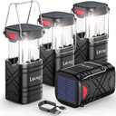 LETMY 4 Pack Camping Lantern, Rechargeable LED Lanterns, Solar Lantern Battery Powered Hurricane Lanterns Flashlight with 3 Powered Ways & USB Cable for Emergency, Power Outage, Hurricane Supplies