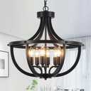 Farmhouse Black Chandelier, Modern Industrial Adjustable Height Pendant Light, Rustic Vintage Style for Dining Room, Kitchen Island, Entryway, Hallway, Foyer, 19.5"