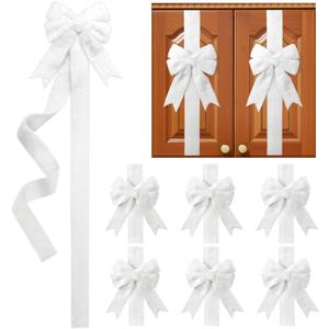 WILLBOND 6 Pieces Christmas Cabinet Bows Large White Ribbons Kitchen Cabinet Door Bows Faux Rabbit Fur Decorations for Holiday Wedding Party Supplies(Fresh Style,White,6 Pcs)