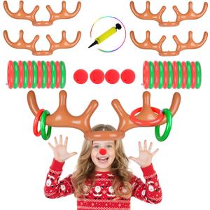 2 Set Inflatable Reindeer Antlers Ring Toss Game, Christmas Games for Family Party Great for Adults and Kids