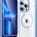FNTCASE for iPhone 13 Pro Case: Clear Magnetic Phone Cases with Screen Protector Compatible with Magsafe Slim Anti Yellowing Rugged Protective Transparent Cell Phone Cover (B-Sierra Blue)