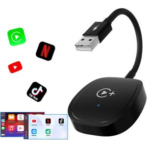 Wireless CarPlay Adapter, CarPlay Wireless Adapter Supports Netflix, YouTube, and Tiktok Stream Media Play, for OEM Wired CarPlay to Wireless Dongle, Fits for Cars from 2016 & iOS 10+ Phone