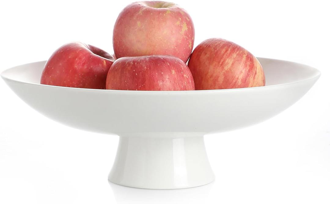 Kanwone Large Fruit Bowl for Kitchen Counter - Decorative Bowls for Home Dcor - Ceramic Fruit Bowl, Pedestal Bowl - Modern Key Bowl for Entryway Table - 11.5 Inches, White