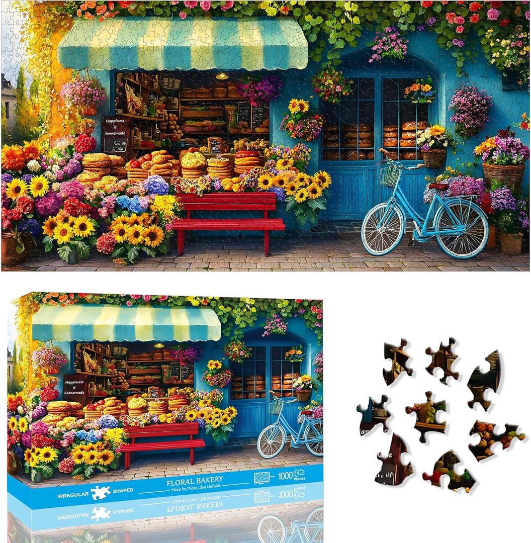 Extra Large Floral Bakery 1000-Piece Jigsaw Puzzle for Adults - Challenging Irregular Shapes, No-Dust Puzzle Board, Family Time, Ideal Gift for Puzzle Lovers, Finished Size 31.5 x 16.4 inch