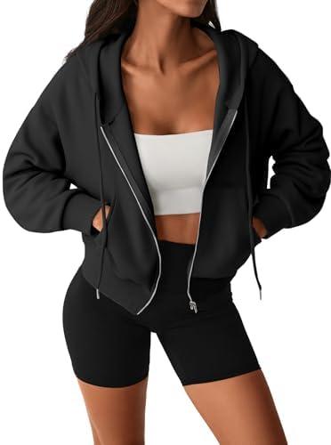 Hilinker Womens Cropped Zip Up Hoodie Drawstring Long Sleeve Crop Hooded Jacket with Pocket Size XL