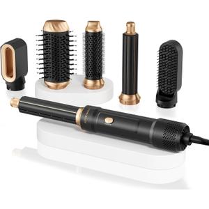 6 in 1 Blow Dryer Brush & Hot Air Brush, Negative Ion Hair Styler Set, 1000W Hot Air Styler for Auto Curling, Fast Drying, Straightening, Volumizing, Hair Styling Tools Gift for Women (Black)
