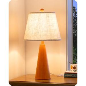 EDISHINE 21.85" Farmhouse Table Lamp, Rustic Bedside Lamp, Water Transfer Rose Wood Grain Metal Base, Beige Linen Shade, Modern Nightstand Light for Living Room, Bedroom, Office, E26 Base