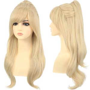morvally Long Blonde Ponytail Wig with Bangs Natural Looking Synthetic Hair Wigs for Women Girls Costume Cosplay Halloween Party