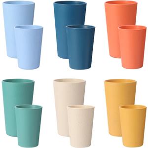 16 Pack Premium Wheat Straw Cups, Unbreakable Drinking Cups, Alternative to Plastic Cups Sets, Reusable Water Glasses Tumbler, Microwave & Dishwasher Safe, Bpa Free, Multi colour