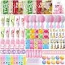 130 PCS Spa Party Supplies for Women, Include Face Masks Skincare, Hand Cream, Lip Balm, Lip Mask, Under Eye Patches,Hair Brush, Foot Bath Bombs,Spa Birthday Sleepover Party Supplies for Girls Women