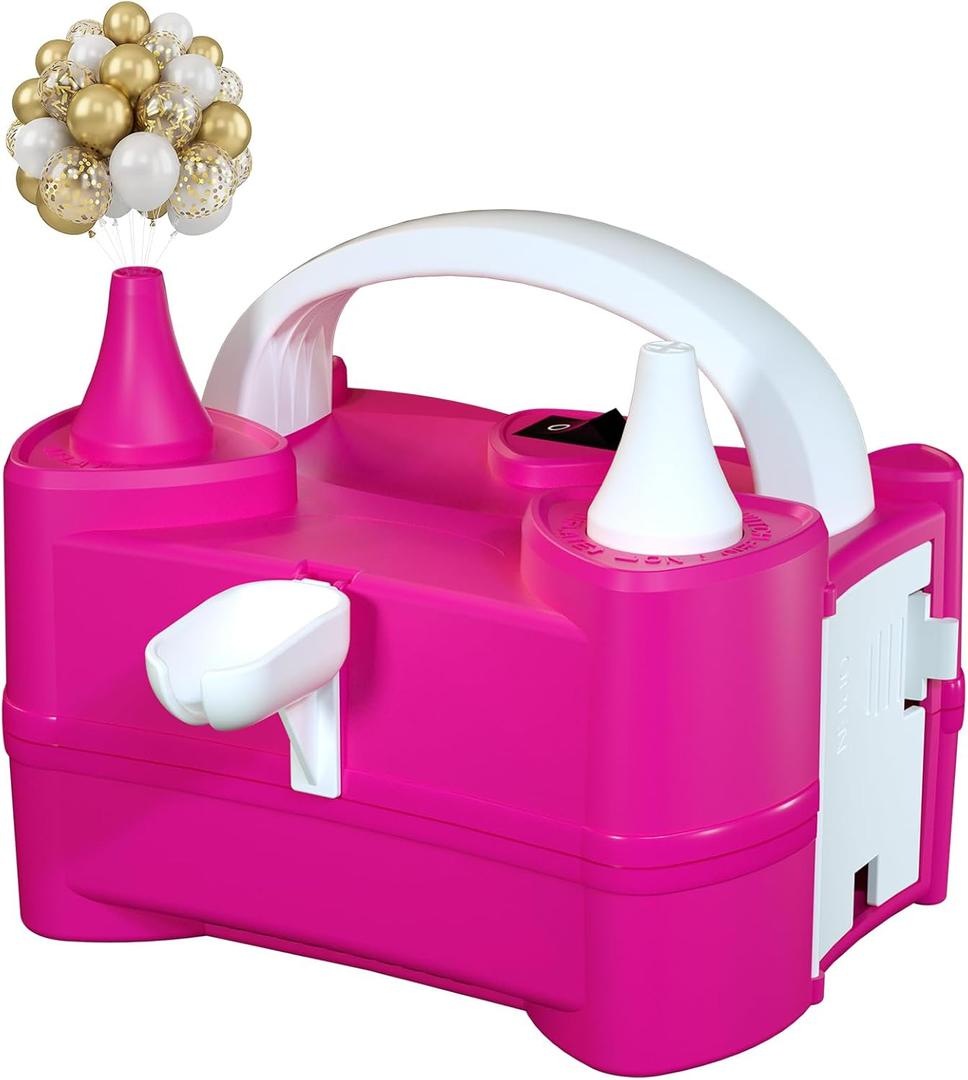 Electric Balloon Pump for Party Decorations  Portable Inflator, Auto Shutoff, Balloon Air Pump Dual Nozzle Rose Red 110V 600W