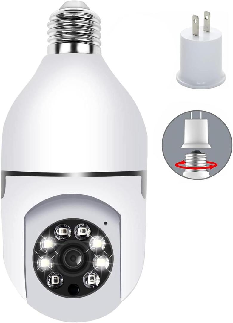 Light Bulb Security Camera TUYA, E27 WiFi Color Night 360 Degree Pan/Tilt Panoramic IP Camera, 2.4GHz 1080P Smart Home Surveillance Kids Cam with Motion Detection Alarm Night Vision Two Way Talk