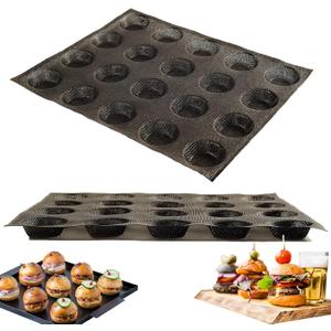 Mesh Silicone Hamburger Bun Mould, 20-Cavity Mini Hamburger Mould Silicone for Gluten-Free Hamburger Buns with Pinholes for Better Air Circulation, Hamburger Bun Pan Foldable for Convenient Storage