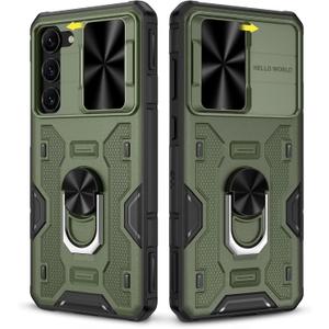 Caka for Samsung Galaxy S23 Plus Case, S23 Plus Case with Slide Camera Cover & Kickstand with Built-in 360 Rotate Ring Stand Magnetic Protective Case for Galaxy S23+ 5G- Green