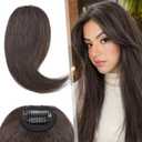 Hairro Clip in Wave Side Bangs Extensions, 100% Human Hair 2 PCS Clip on Middle Part French Bangs Thin Sides Swept Fringe Hairpieces (Dark Brown)
