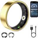 WNRTSA Smart Ring for Women & Men, Fitness Tracker with Heart Rate, Blood Oxygen, Sleep Monitoring, Long-Lasting Battery, IP68 Waterproof (Gold, 6#)