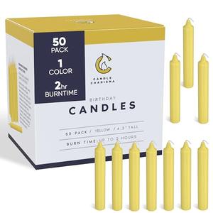 Candle Charisma 50 Yellow Spell Candles - 4" Unscented Paraffin Chime Candles, Smokeless & Dripless, Colored Candles, Long Burn Time 1/2 Inch Taper Candles and Parties