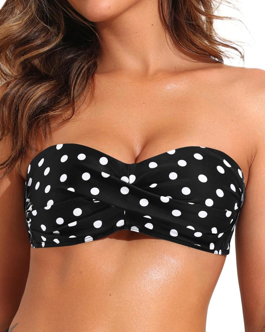 Tempt Me Women Twist Bandeau Bikini Top Strapless Swimsuit Top Only (Small, Polka Dot)
