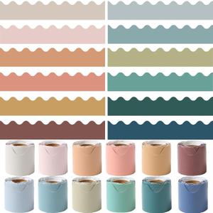 12 Rolls 393.6 Feet Colorful Bulletin Board Borders,Boho Colors Scalloped Bulletin Borders Decorative,Spring Bulletin Board Trim Poster Borders for,Classroom Decoration Strips