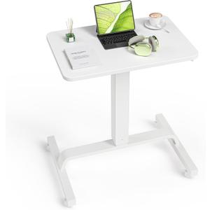 KINGSMITH Height Adjustable Mobile Standing Desk with 360 Swivel Casters, 29"-45" Pneumatic Rolling Desk on Wheels, Perfect for Home Office, Bedroom, Living Room, White