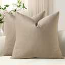 DEZENE Throw Pillow Covers 16x16 Taupe: Pack of 2 Cozy Soft Velvet Square Modern Luxury Decorative Throw Pillow Cases for Sofa Couch Living Room Bed Home Decor (Cobblestone)
