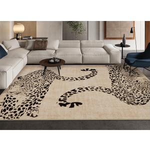 OJIA Leopard Print Rugs for Living Room Beige 8x10 Rug Washable Area Rugs for Bedroom, Modern Non-Slip Ultra-Thin Soft Large Carpet Non-Shedding Nursery Rug for Kids Playroom Dining Room Home Decor (Natural)