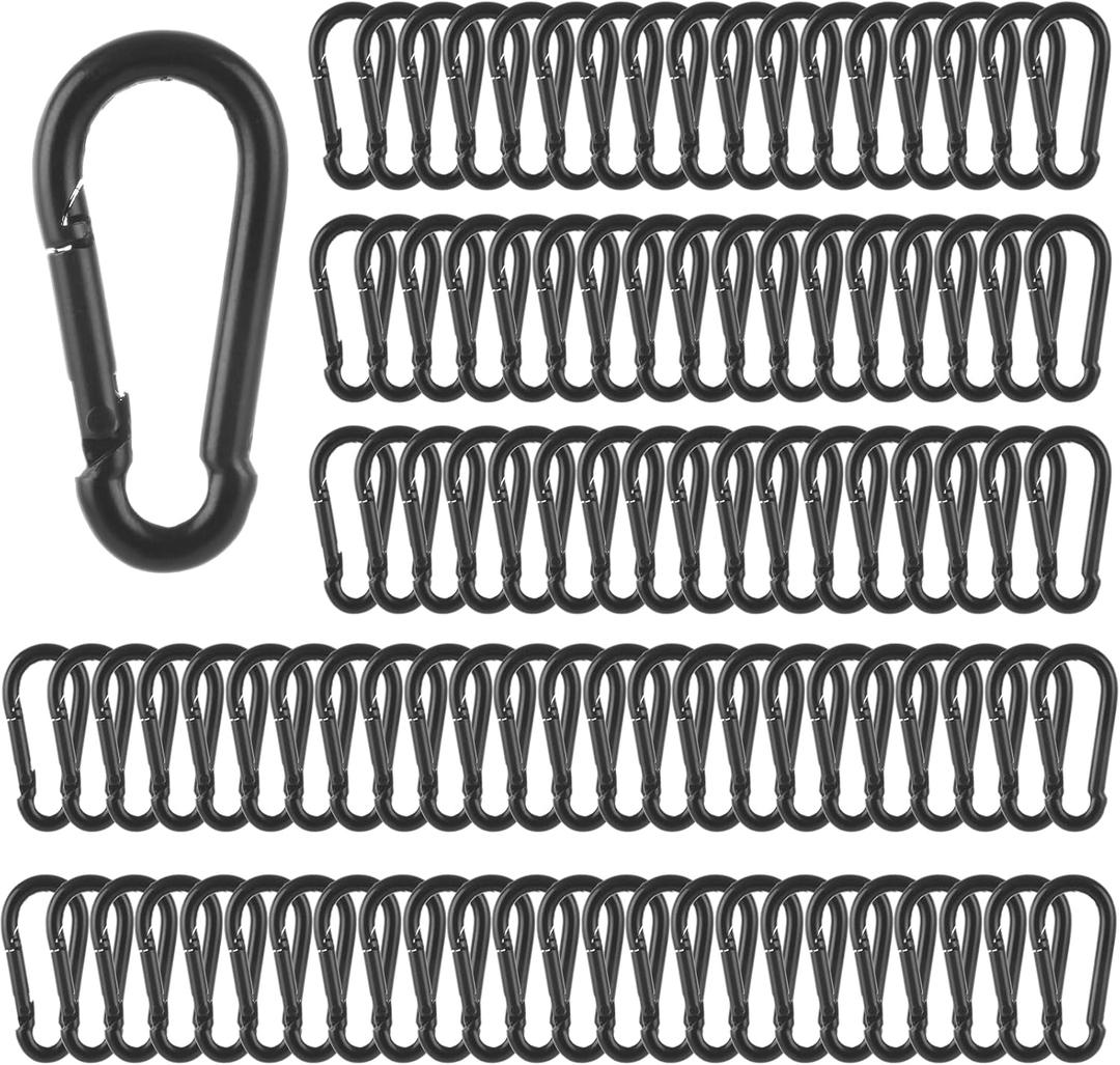 MIVIDE 100 Pack M4 Black Carabiner Clip Spring Snap Hook, 1.57 Inch Heavy Duty Small Snap Hooks Carabiner Quick Link Clip for Camping Hiking Traveling Outdoor Swing Gym, 110Lbs Capacity