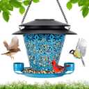 Solar Bird Feeders for Outside Hanging Metal Wild Bird Feeder Solar Lanterns Outdoor Waterproof Garden Decor for Yard Blue