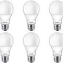 Philips 479428 LED Dimmable A19 Light Bulbs: 450 lm.s, 2700-Kelvin, 5.5 (40W Equivalent), E26 Medium Screw Base, Warm Glow, White.      (Pack of 6)