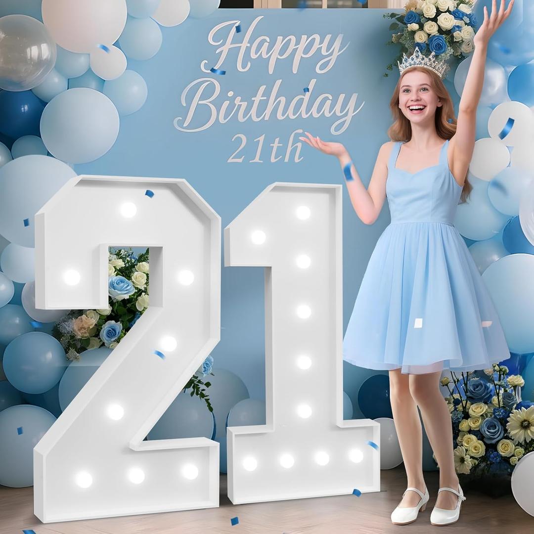 4FT Marquee Numbers 21, Happy 21st Birthday Decorations for Women Men, Large 21 Light up Number for Him Her 21 Years Old Birthday Party Supplies, 21st Anniversary Party Decor