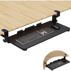 WALI Keyboard Tray Under Desk, Pull-Out Keyboard & Mouse Tray with 45 Adjustable C-Clamp, Ergonomic Platform Computer Drawer for L Shaped & Flat Desk 26.4" x 11.8" (KBT001-B), Black