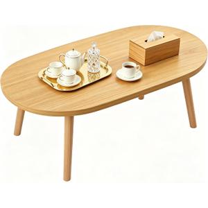 Coffee Table Low Table with Solid Wood Legs, 31.5x19.7" Large Coffee Table Side Table, Floor Table Desk for Sitting on The Floor, Living Room Furniture for Office Apartment Home, Oval Natural