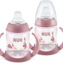 NUK First Choice Learner Cup 2.0, 5 oz. Sippy Cup with Handles, Spill Proof, Leak Proof Soft Straw Cup, 2-pack (Pink Kangaroos)