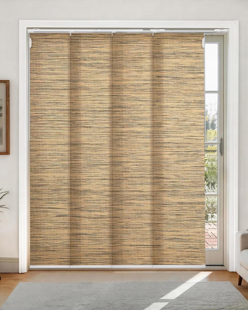 Lazblinds Adjustable Vertical Blinds - Woven Texture Paper Panel Blinds for Patio Doors & Room Dividers, Extendable Track (45 3/4" - 82 5/8" W), Trimmable to 96" H, SleekLoom Khaki