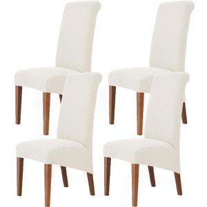 Deisy Dee Stretch XL/Oversized Soft Spandex Extra Large Dining Room Chair Covers for Kitchen DiningRemovable Washable Chair Protectors Slipcovers (Off White, 4)