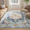 RELEANY 6x9 Area Rug Vintage Machine Washable Low Pile Carpet No Shedding Area Rugs for Living Room Bedroom Dining Room Kitchen Entryway Hallway Office Indoor-Sky Blue/Orange