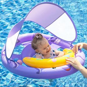 Baby Pool Float with Removable UPF50+ Sun Protection Canopy, Baby Swim Floats for 6-24 Months Infant Toddler, Extra Wide Dual Air Chambers Anti-Roll Safety Design, Adjustable & Breathable Seat