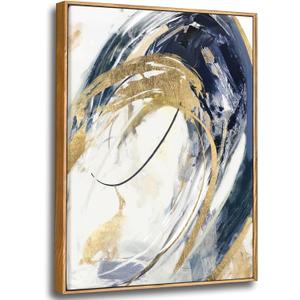 SDYA Gold Wall Decor Living Room Abstract Wall Art Blue Paintings Bedroom Aesthetic Frame Wall Decorations Large Artwork for Home Office 24x36 Inch