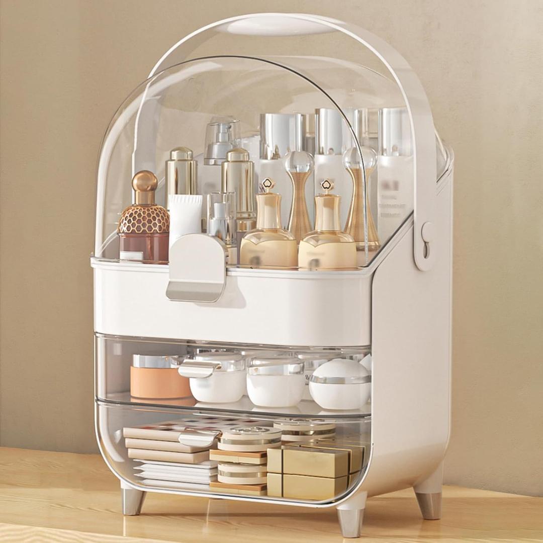Makeup Organizer Countertop, Skincare Holder Bathroom Counter Organizer, Storage Box Cosmetic Display Cases, Teen Girl Gifts Make up Organizers for Vanity, Dresser (Sliver)