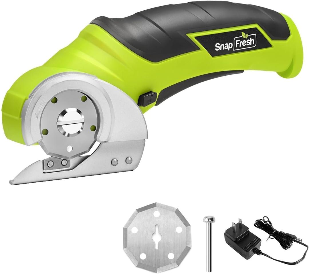 SnapFresh Cordless Electric Scissors, 4V Electric Mini Box Cutter, Carpet & Cardboard Cutter Tool with a Replacement Blade/Charger, Rotary Cutter for Cardboard Packages Leather Plastic Green
