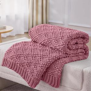 Knitted Weighted Blanket for Adult, Chunky Knit Weighted Throw for Sleep 60"*80" 20lbs, Cooling Breathable Machine Washable Heavy Blanket for Room Decor (Pink, Queen)