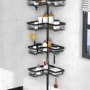 KEGII Corner Shower Caddy Tension Pole - Shower Tension Rod Organizer, Floor to Ceiling Shower Caddy 25-114.2 inch, Towel Rack Corner Waterproof, Black