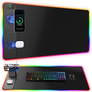 Wireless Charging Mouse Pad with Magnetic Phone Stand, 31.5"x15.8" Large, 31.5L x 15.8W inches