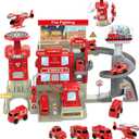 deAO Fire Station Toy with Fire Truck Set Firefighting Playset Pretend Play Toy with Car, Helicopter and Accessories, Birthday Gifts for Toddlers 3+