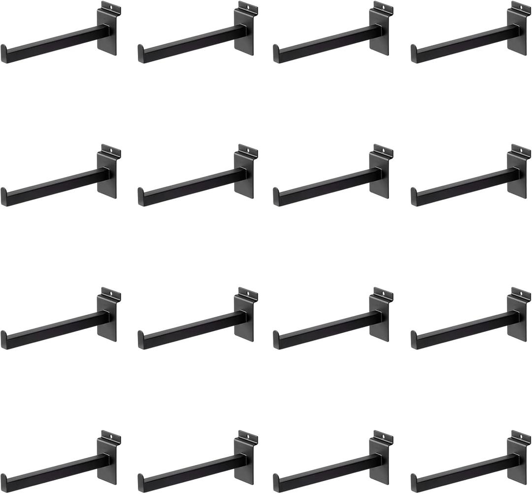16 Pack Heavy Duty Tube Slatwall Shelf Brackets, Metal Tubular Slat Wall Brackets with Lip, Slatwall Accessories for Garage, Retail, and Home Storage