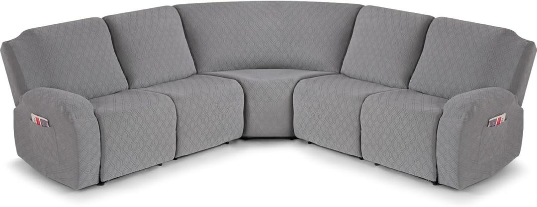 VANSOFY Extra Large Reclining Sectional Couch Covers, Washable 5-Piece Sofa Covers for L Shape Sectional Sofa Corner Seater, Thick, Soft Sofa Slipcovers (5 Seat Recliner Cover, Light Gray)
