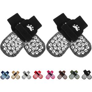 EXPAWLORER Anti Slip Dog Socks to Prevent Licking Paws, Shoes for Hot Pavement, Dog Booties for Dogs, Traction Control Boots & Paw Protectors for Hardwood Floors Black & Grey (Medium (4 Count))